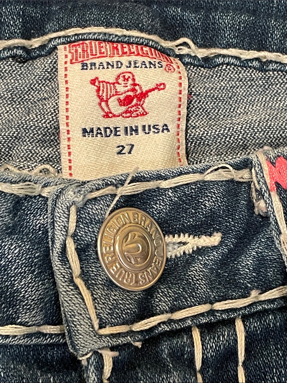True Religion Joey SuperT. Jeans with Pink Stitching